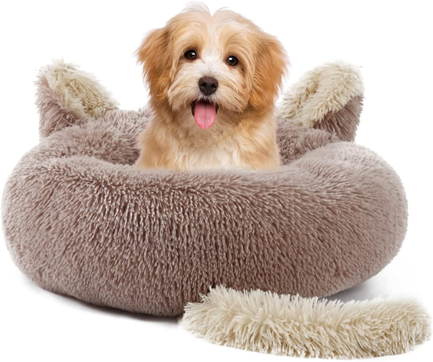 Sycoodeal Pet Bed Mat,Kennel Pad Dog Bed Cat Bed Round Donut Cat Dog Cushion,Warming Cozy Soft Dog Round Bed,Fluffy Faux Fur Plush Dog Cat Cushion Bed