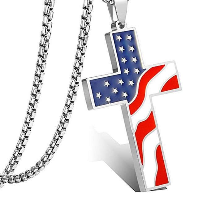 AMERICAN FLAG CROSS NECKLACE