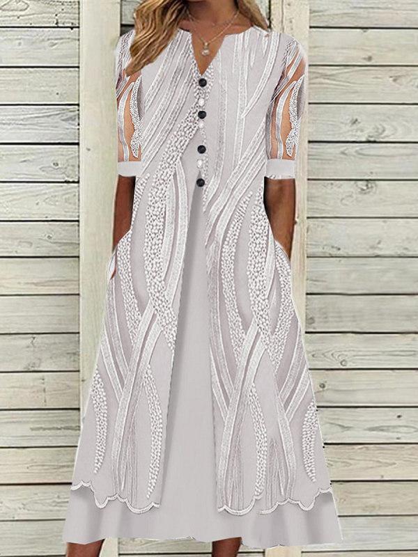 V-neck Printed Loose Short Sleeve Chic Dress