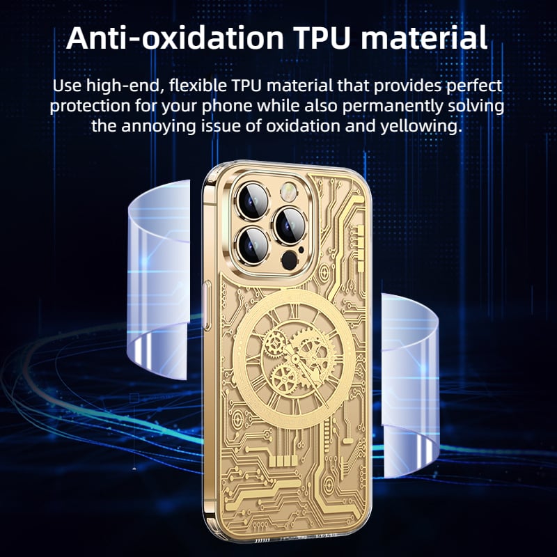 Electroplating Transparent Circuit Magnetic Charging Case for iPhone