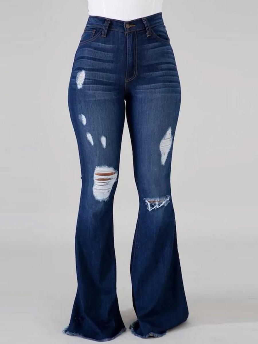  Plus Size High-Waist High Stretchy Ripped Boot Cut Jeans