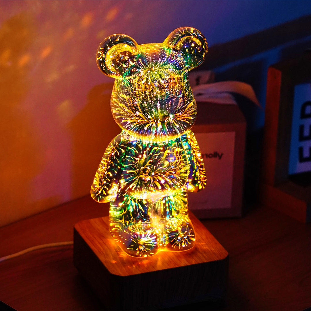 Luminária Urso Fogos de Artifício 3D Luz Decorativa de Urso Colorido Melhor Presente para o Amor
