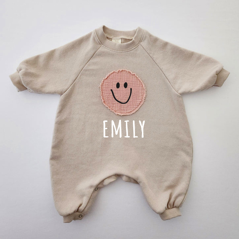 Personalized Kids Cozy Smile Face Sweatshirt Romper | inRomper06