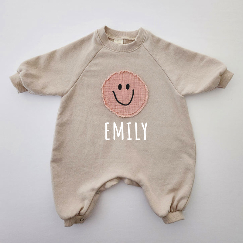Personalized Kids Cozy Smile Face Sweatshirt Romper | inRomper06