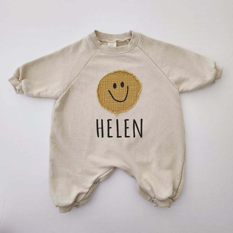 Personalized Kids Cozy Smile Face Sweatshirt Romper | inRomper06