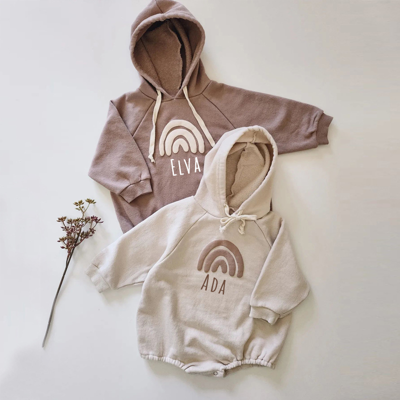 Personalized Kids Cozy Rainbow Sweatshirt Romper | inRomper05