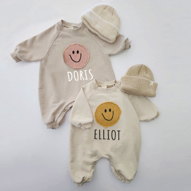 Personalized Kids Cozy Smile Face Sweatshirt Romper | inRomper06