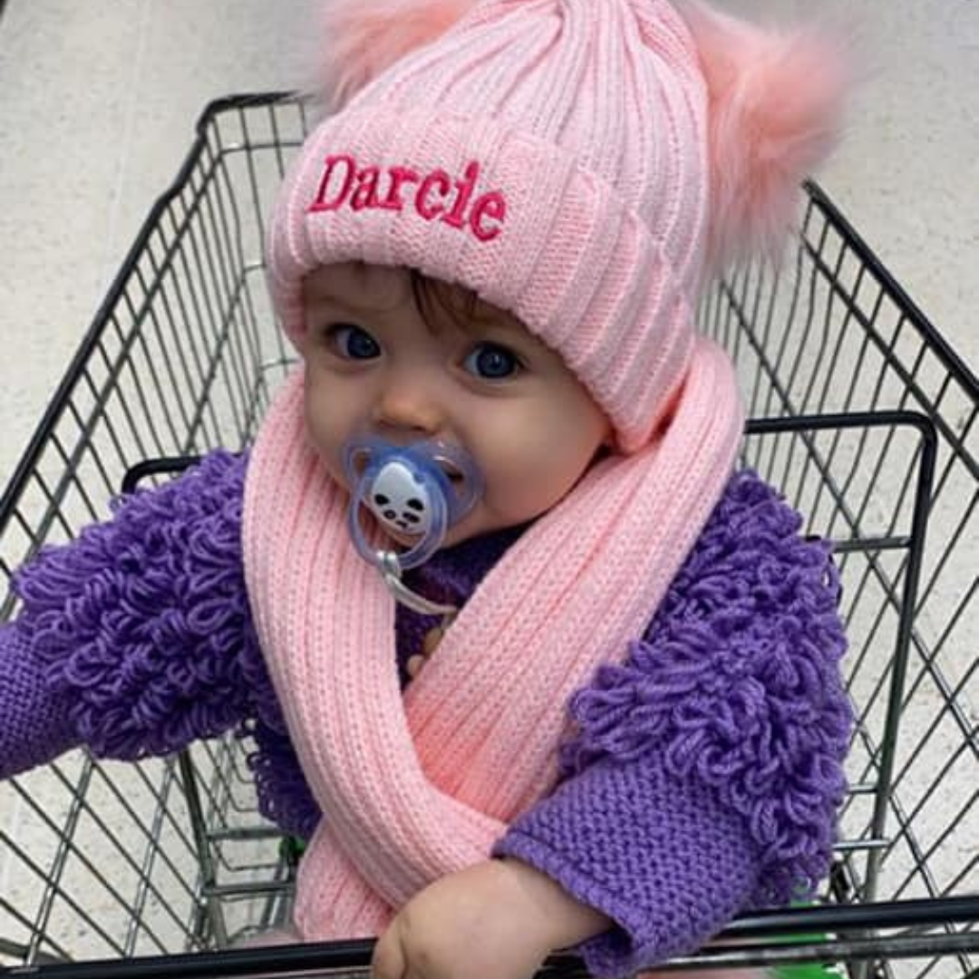 Personalized Embroidery Kid Pom Pom Hat and Scarf for Comfort & Unique | INKid01