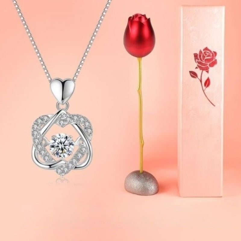 20212 Christmas Day Gift-Eternal Rose Heart Necklace Gift Box