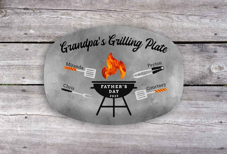 Gift from Grandkids, Personalized Grilling Plate, Grill Gifts, BBQ Custom Platter, Gift for Papa, Grandpa