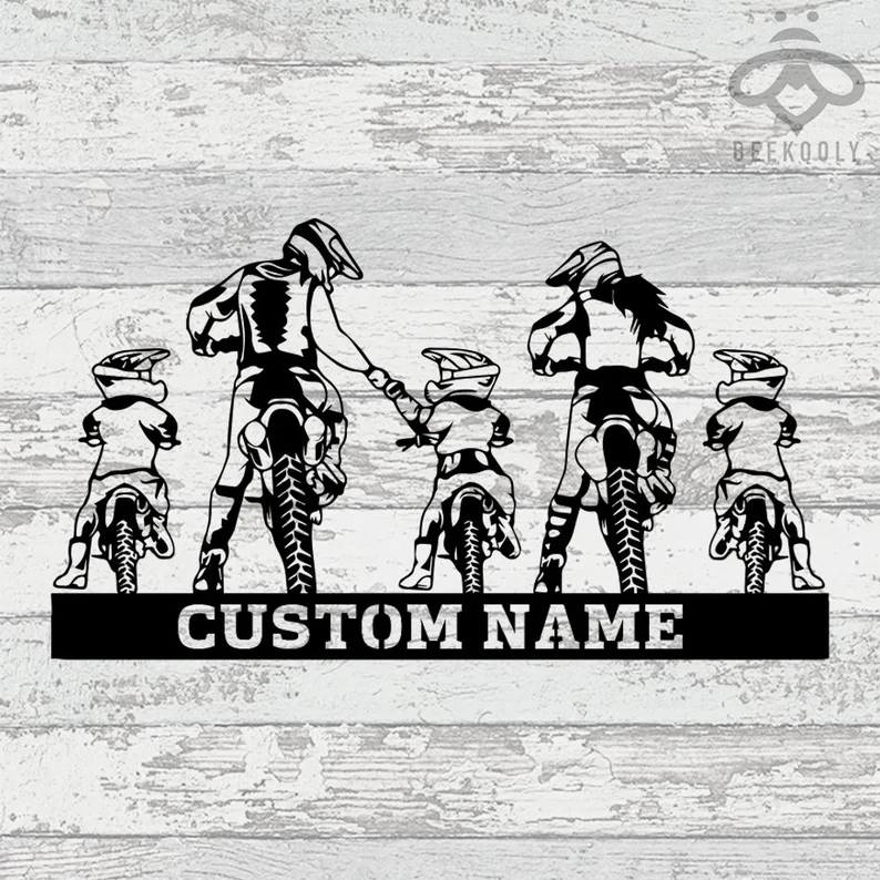 Custom Motocross Family Metal Wall Art Sign-Personalized Biker Name Sign Decoration