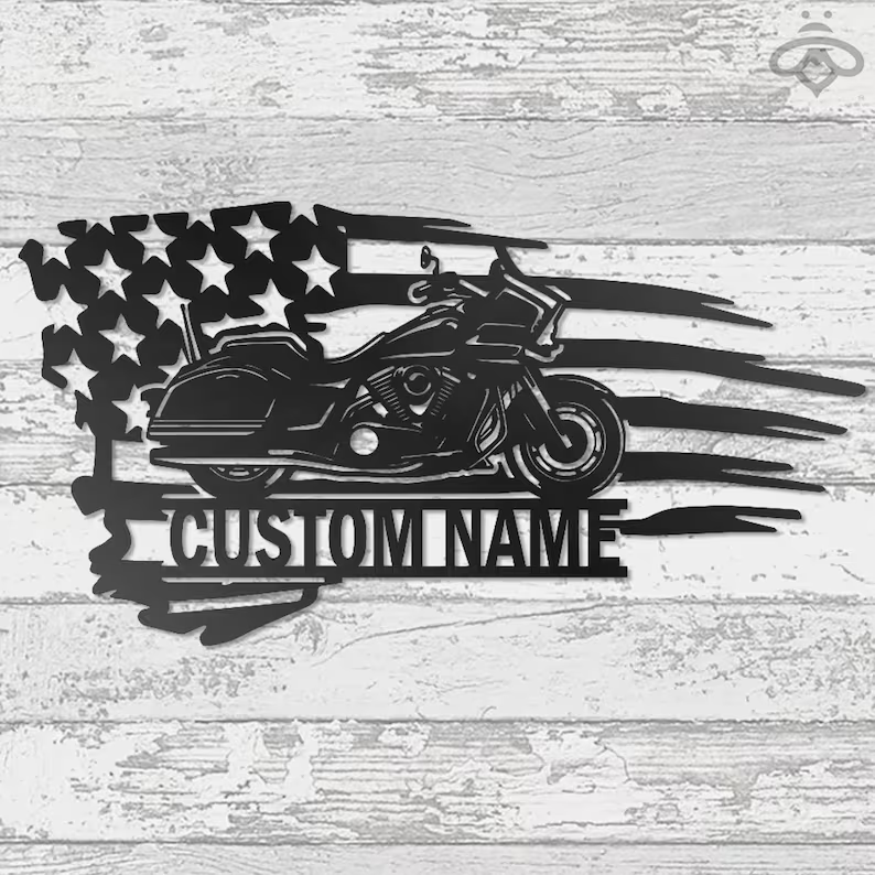 Custom Motorcycle Metal Wall Art-Personalized Motorcycle Garage Name Sign Decoration For Living Room, Biker