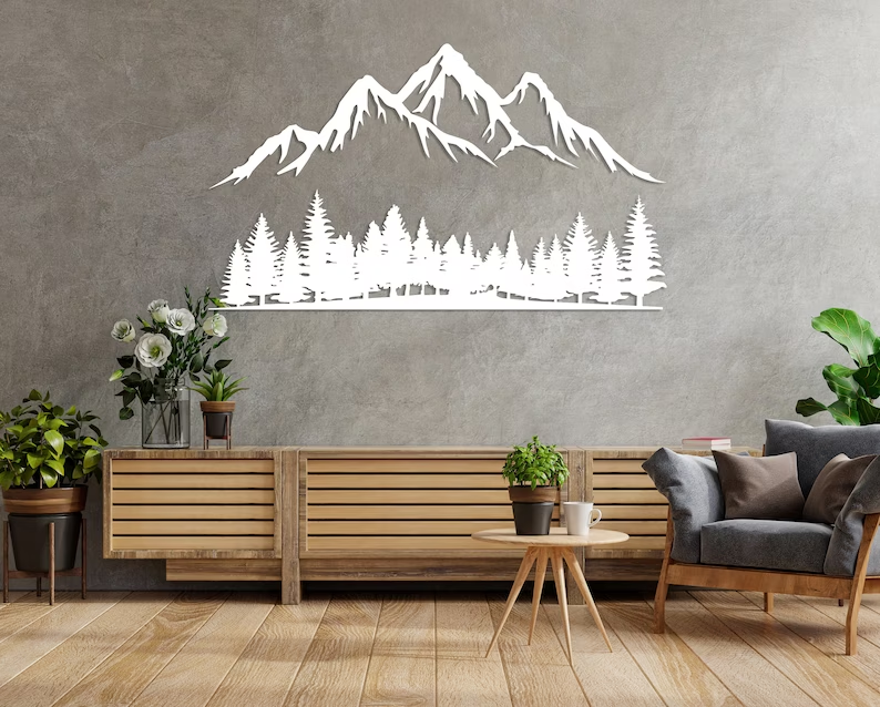 Mountain Forest Metal Wall Decor, Garden Mountain Landscape