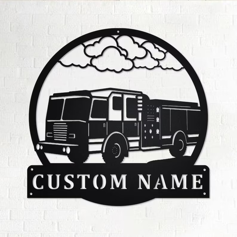 Personalized Name Fire Truck Metal Sign | Fire Truck Metal Wall Art