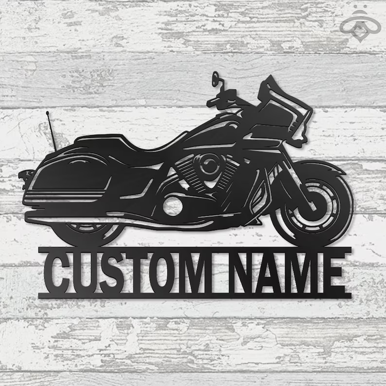 Custom Heritage Classic Metal Wall Art-Personalized Motorcycle Garage Name Sign