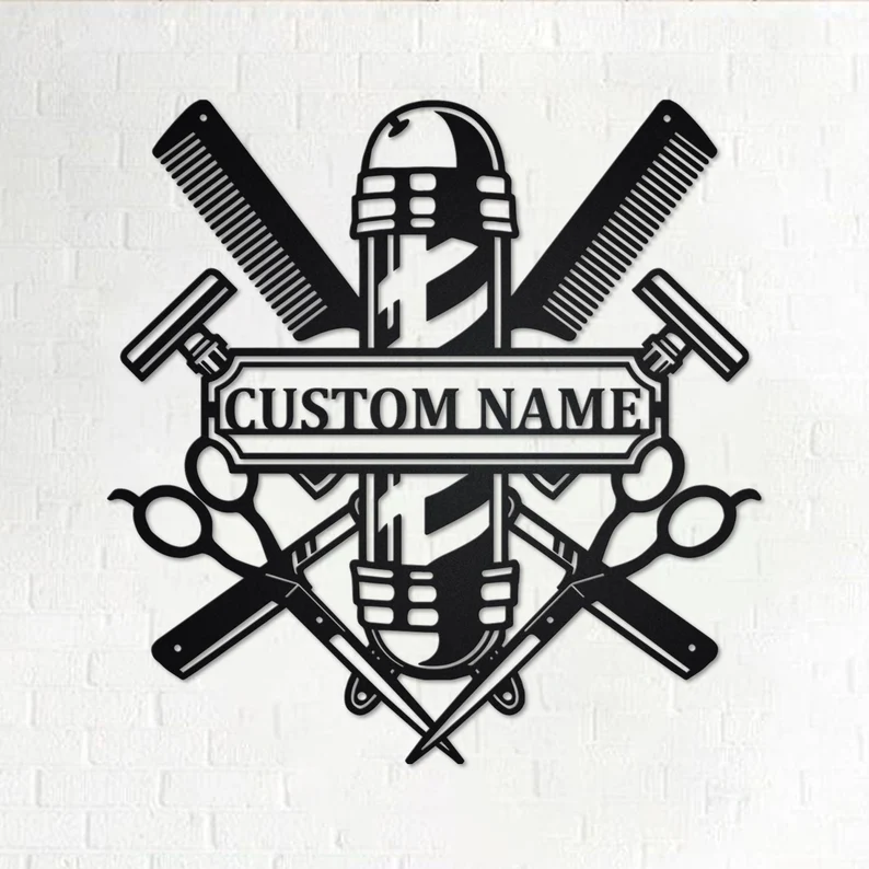 Custom Barber Shop Metal Wall Art ,Personalized Barber Shop Name Sign