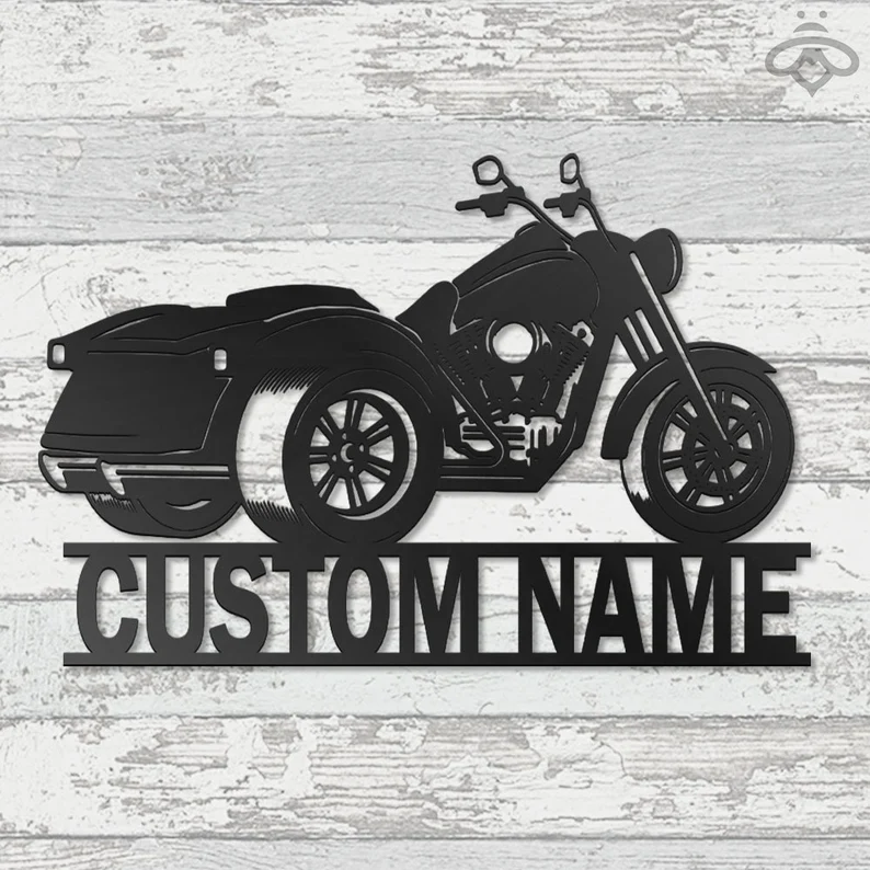 Custom HD Trikes Glide Motorcycle Metal Wall Art , Personalized Motorcycle Garage Name Sign