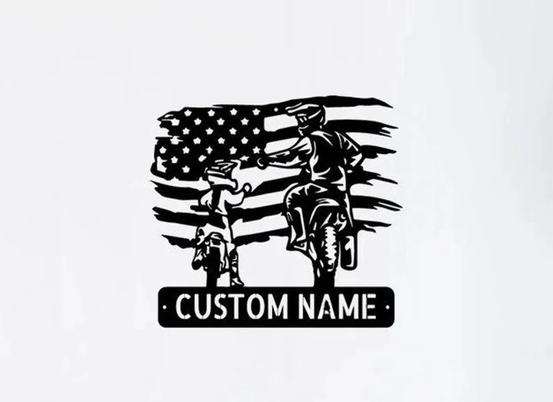 Custom American Motocross Dad and Son Metal Wall Art Sign-Personalized Biker Name Sign Decoratiom,Home Deccor