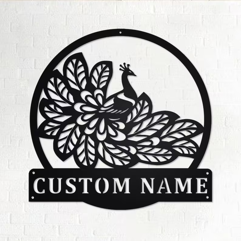 Custom Peacock Metal Wall Art, Personalized Peacock Name Sign Decoration For Room [Buy 2 Free Shipping]