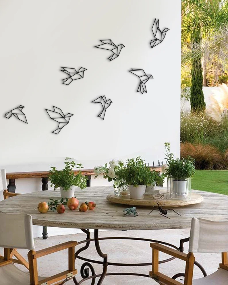 Metal Bird Art - Metal Wall Decor (7 pieces per set)