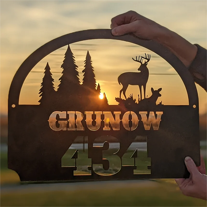 Personalized Metal Outdoor Address Name Sign With Deer Scene