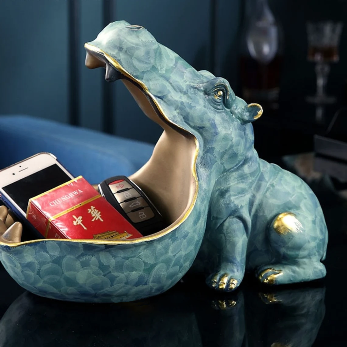 Hippo Statue Container Decoration Home Table Decoration Resin