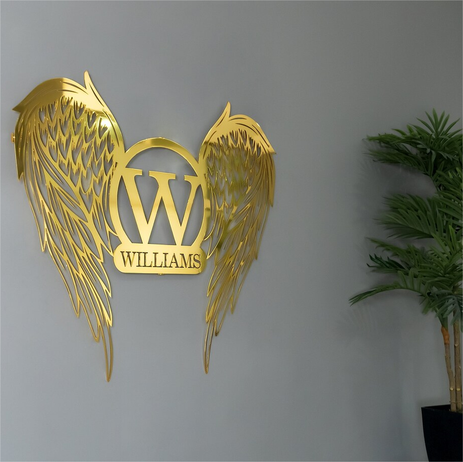 Personalized Metal Angel Wings Name Sign Wall Art, Personalized Gifts