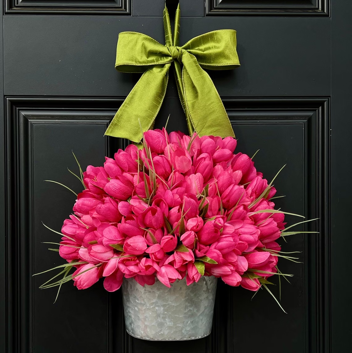 New Spring 2023 Real Touch Tulip Bucket Wreath, Front Door Tulip Wreath Alternative