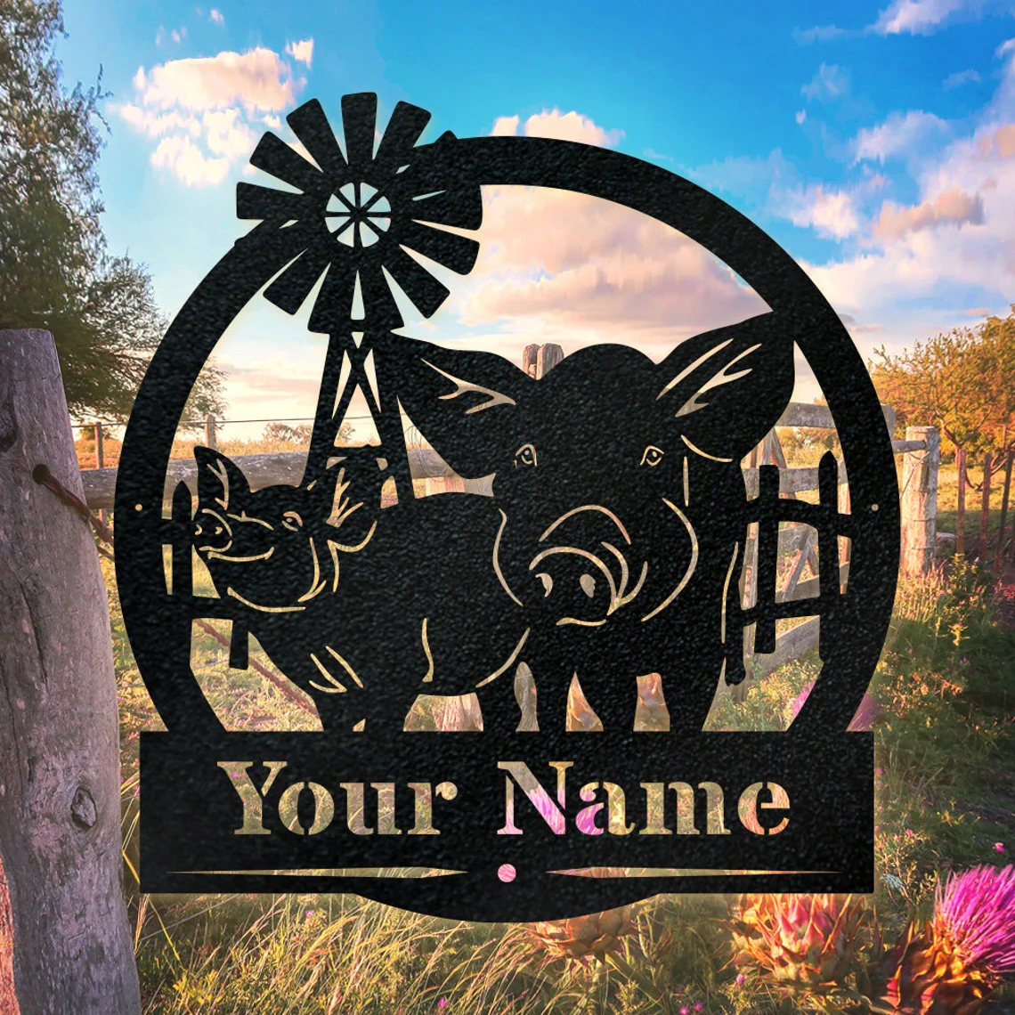 Personalized Pig Monogram – Metal Pig Farm Sign