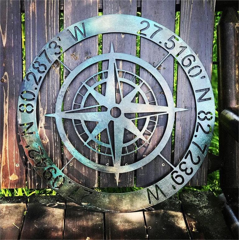 GPS Anchor with Name Compass Custom Metal Art | Custom Coordinates Sign