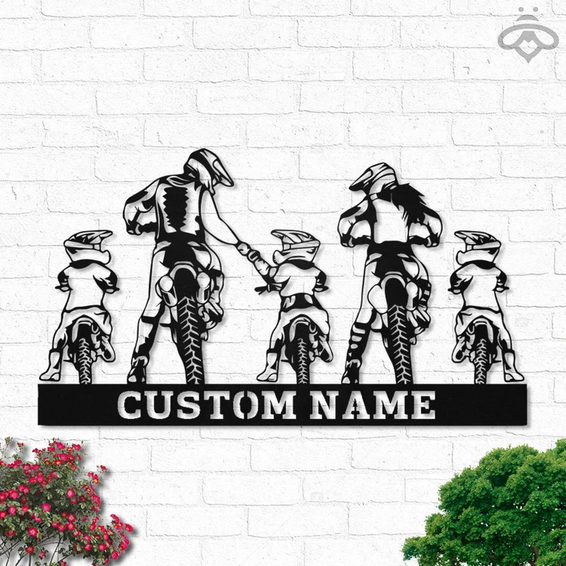 Custom Motocross Family Metal Wall Art Sign-Personalized Biker Name Sign Decoration
