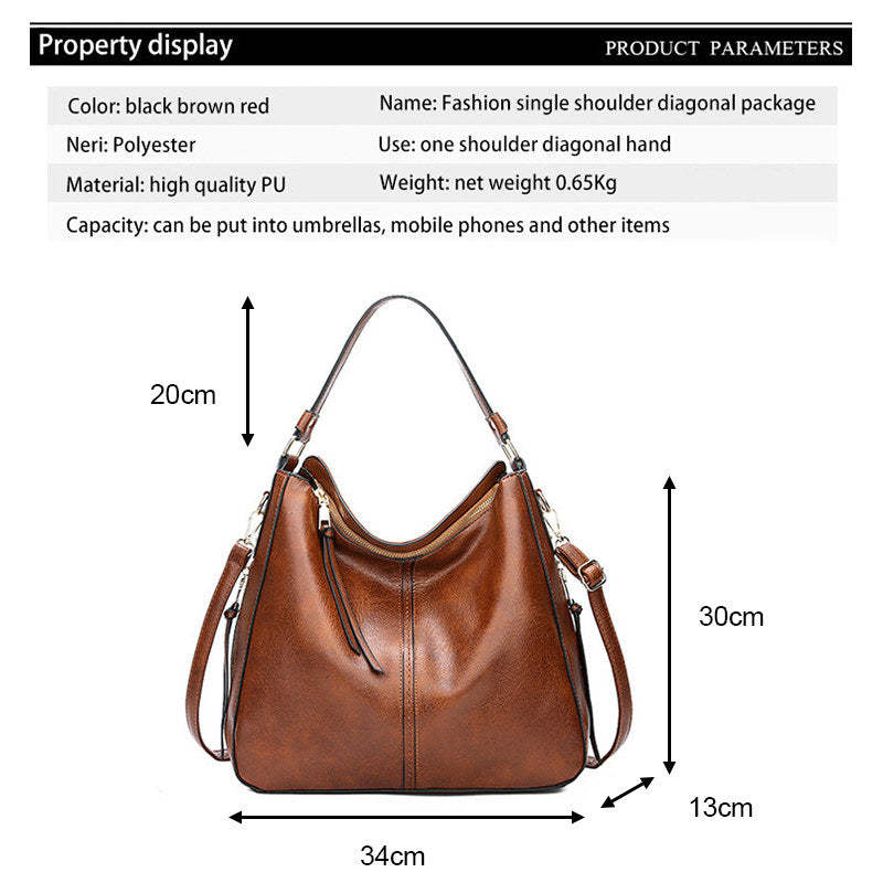 Women's Elegant Soft Leather Handbag Large Capacity Shoulder Bag