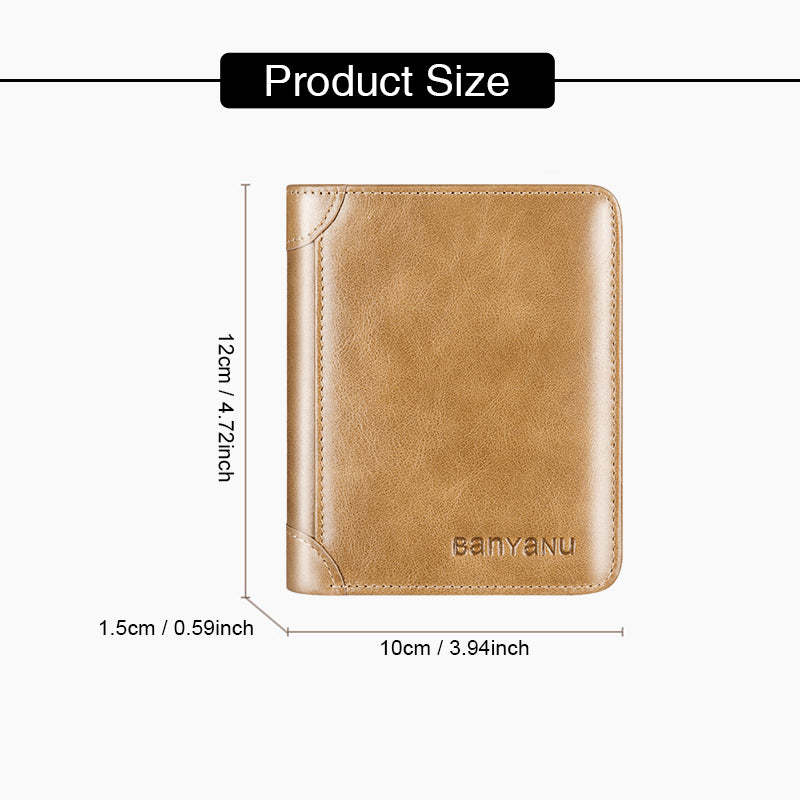 Genuine Leather Rfid Anti-Theft Short High-Capacity Men Wallet