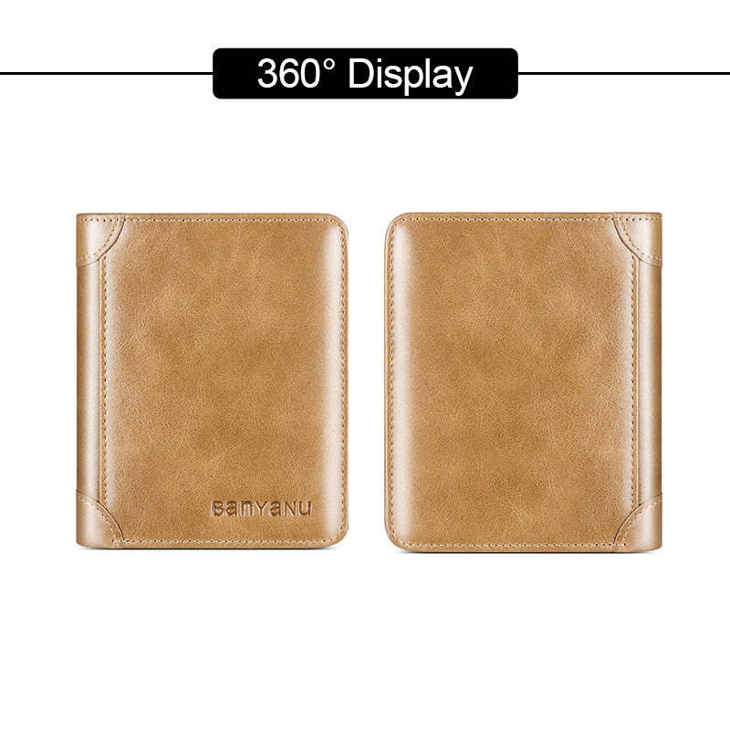 Genuine Leather Rfid Anti-Theft Short High-Capacity Men Wallet