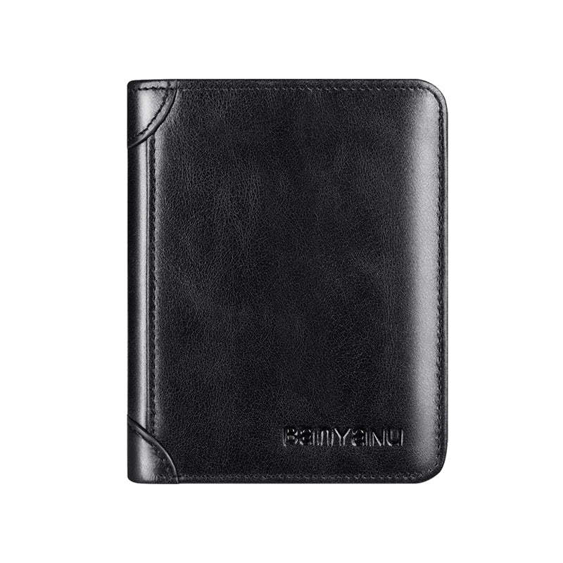 Genuine Leather Rfid Anti-Theft Short High-Capacity Men Wallet