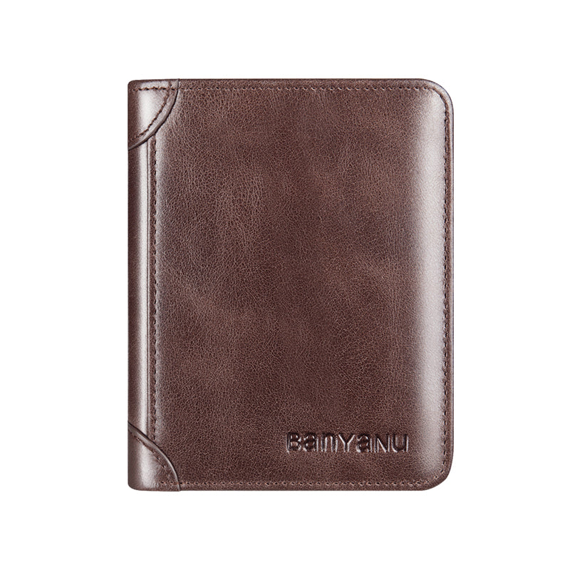 Genuine Leather Rfid Anti-Theft Short High-Capacity Men Wallet
