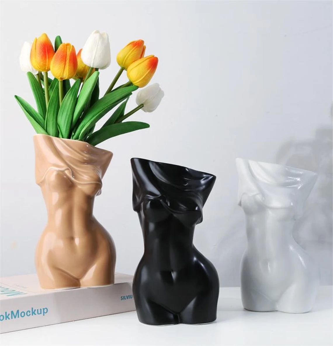 Bohemian style - ceramic abstract female body art vase