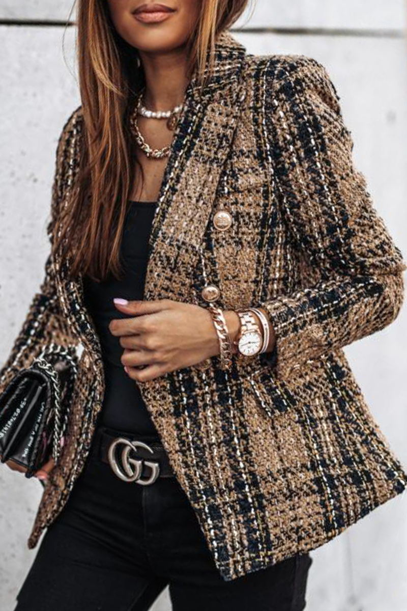 Casual Print Split Joint Buckle Turn-back Collar Outerwear(4 Colors)