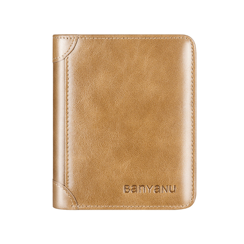 Genuine Leather Rfid Anti-Theft Short High-Capacity Men Wallet