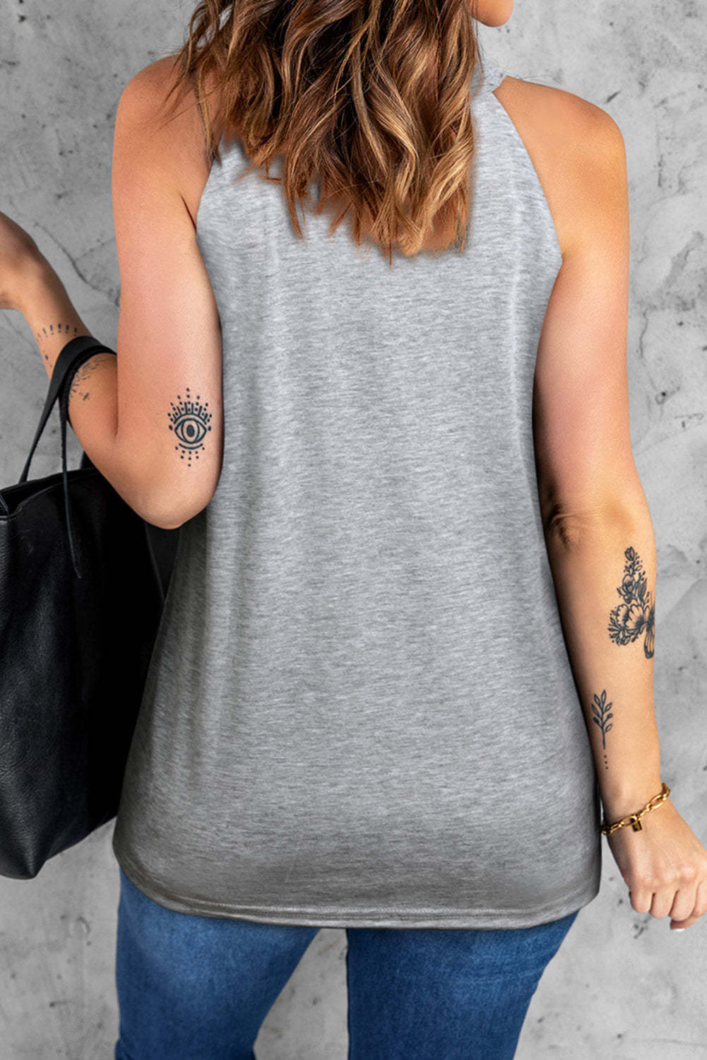 Gray Flag Lips Print Cutout Tank Top