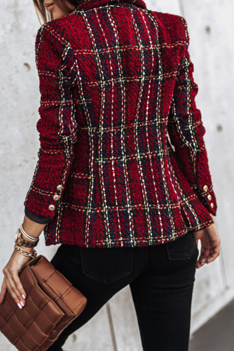 Casual Print Split Joint Buckle Turn-back Collar Outerwear(4 Colors)