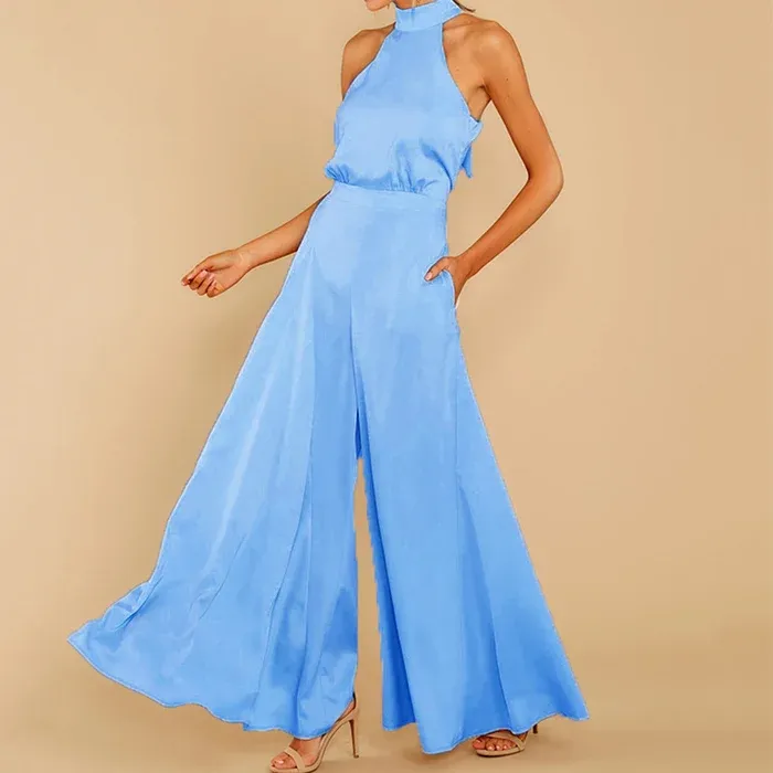 Solid color off-the-shoulder jumpsuit