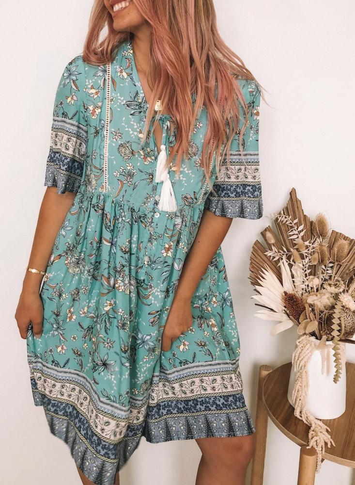 Boho Tassels Floral Mini Dress
