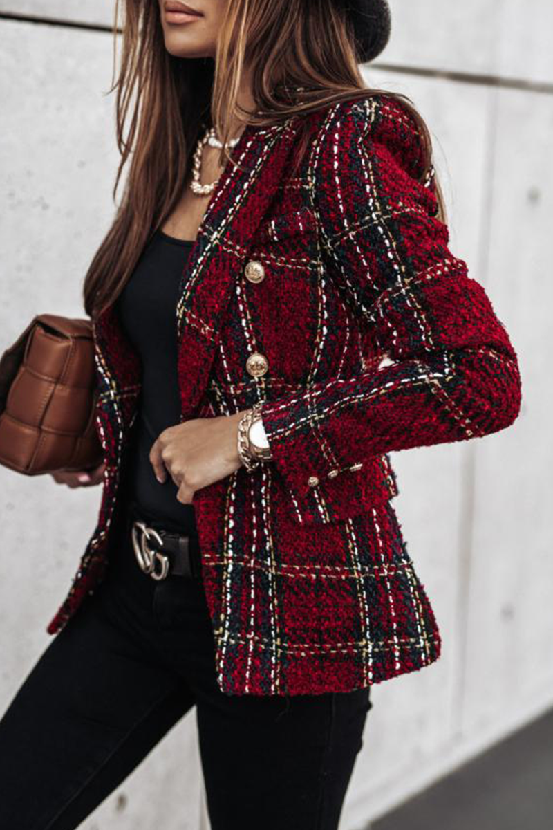 Casual Print Split Joint Buckle Turn-back Collar Outerwear(4 Colors)