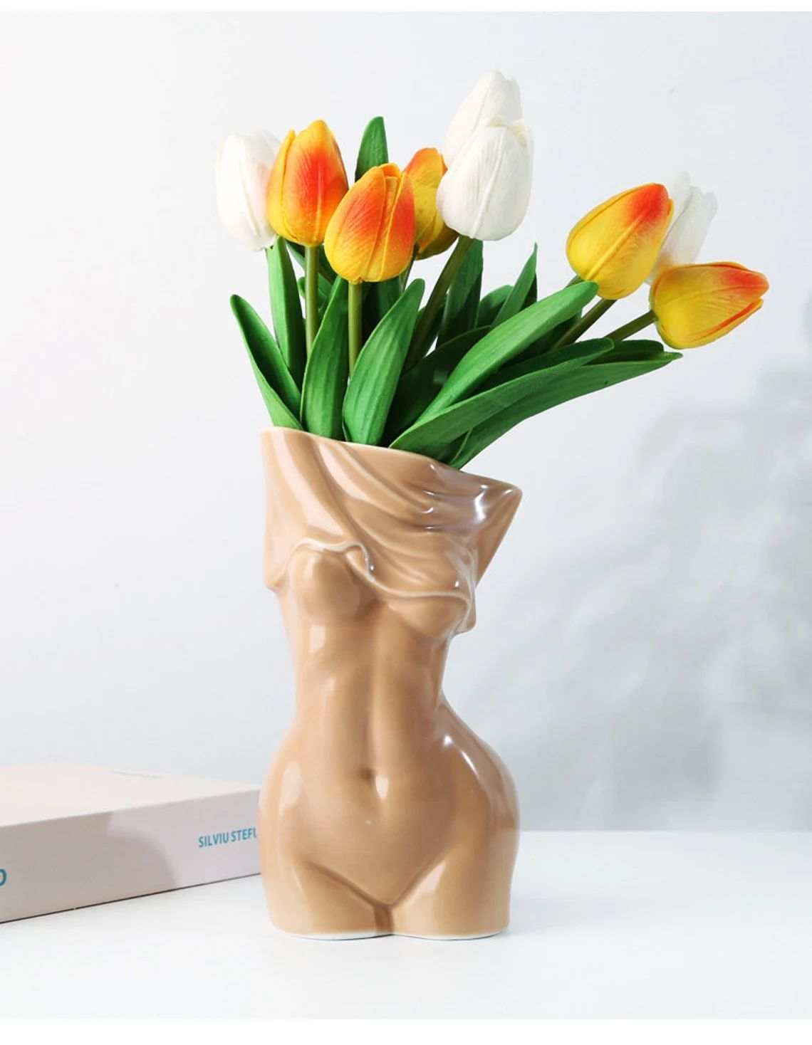 Bohemian style - ceramic abstract female body art vase