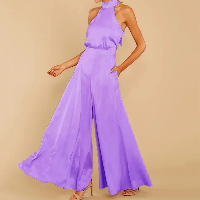 Solid color off-the-shoulder jumpsuit