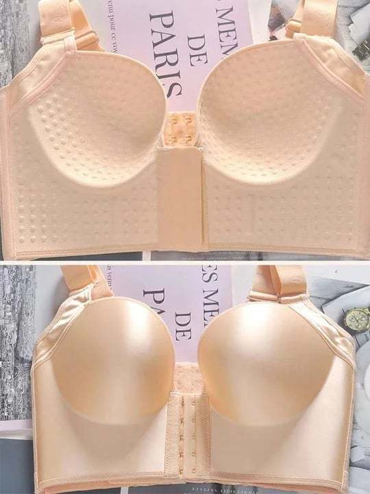 FRONT CLOSURE&amp;WIDE STRAPS LONGLINE WIRELESS GLOSSY CUP PUSH UP BRA