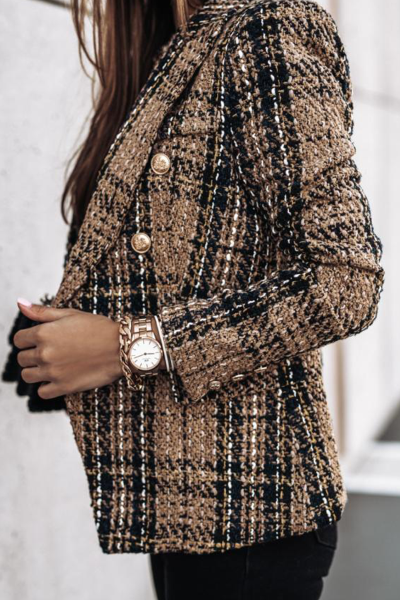 Casual Print Split Joint Buckle Turn-back Collar Outerwear(4 Colors)