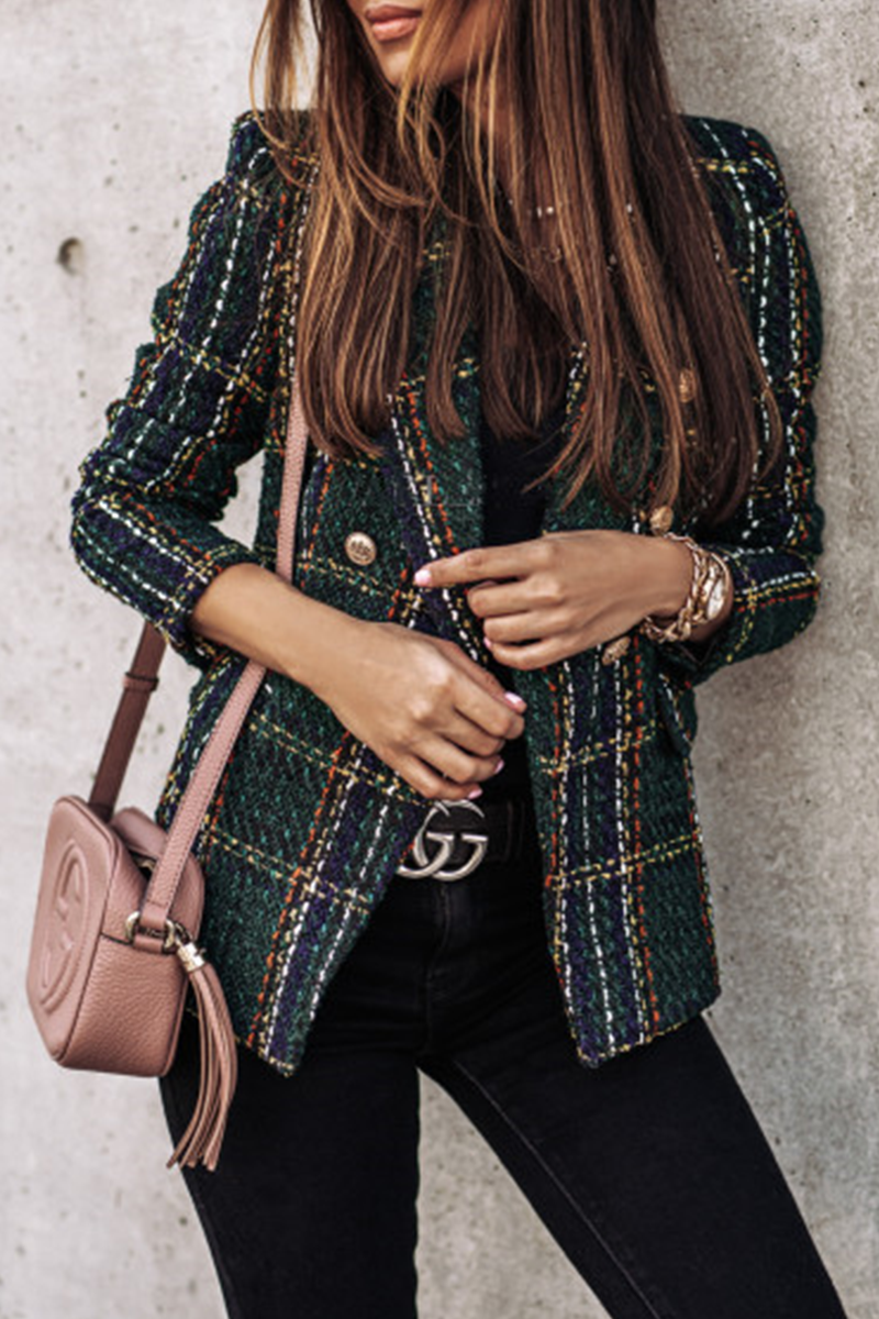 Casual Print Split Joint Buckle Turn-back Collar Outerwear(4 Colors)