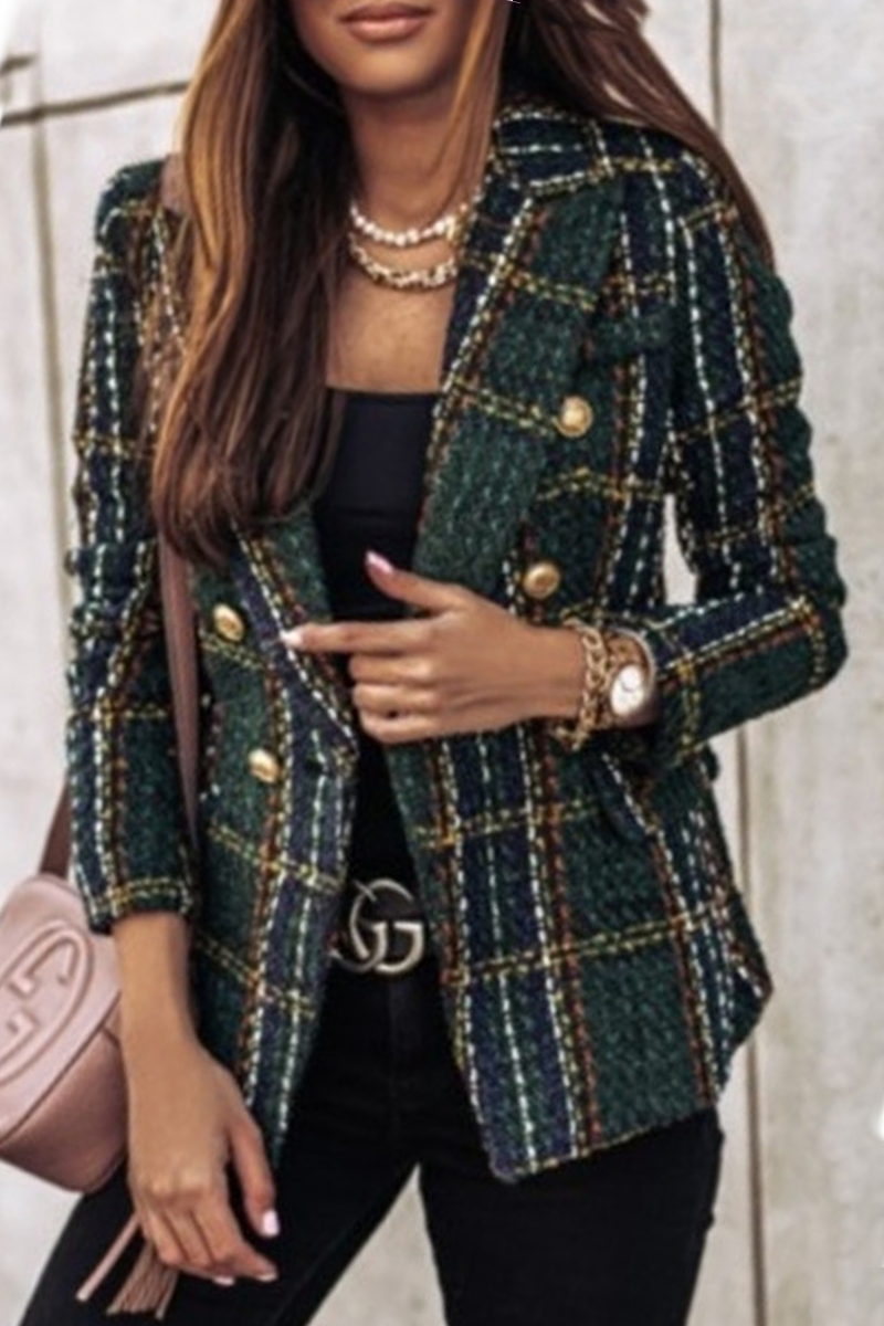 Casual Print Split Joint Buckle Turn-back Collar Outerwear(4 Colors)